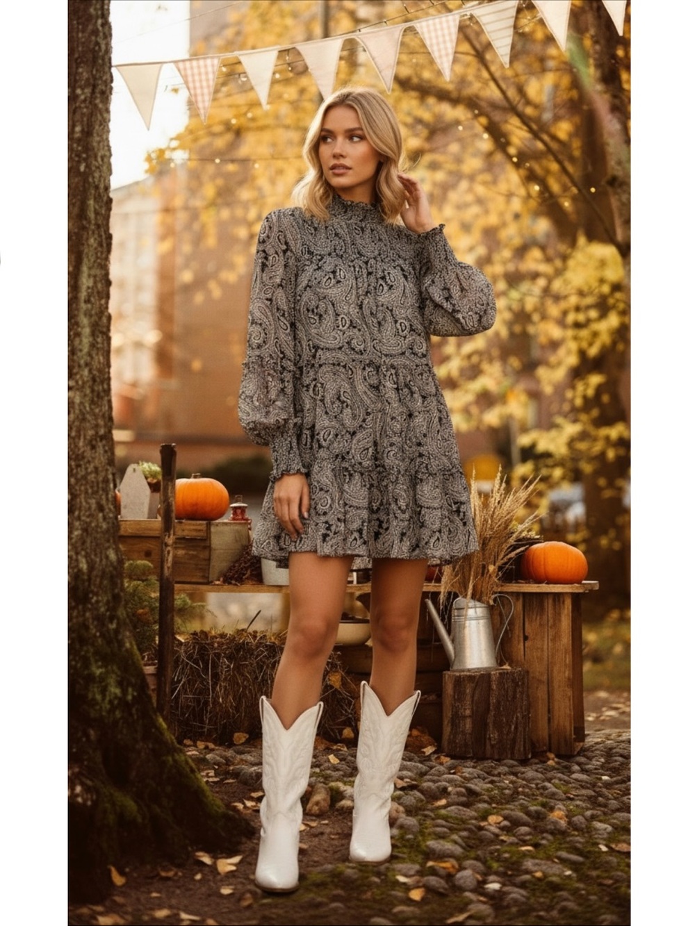 Cinq a Sept Stephanie Mock Neck Tiered Mini Dress in Paisley Size 6